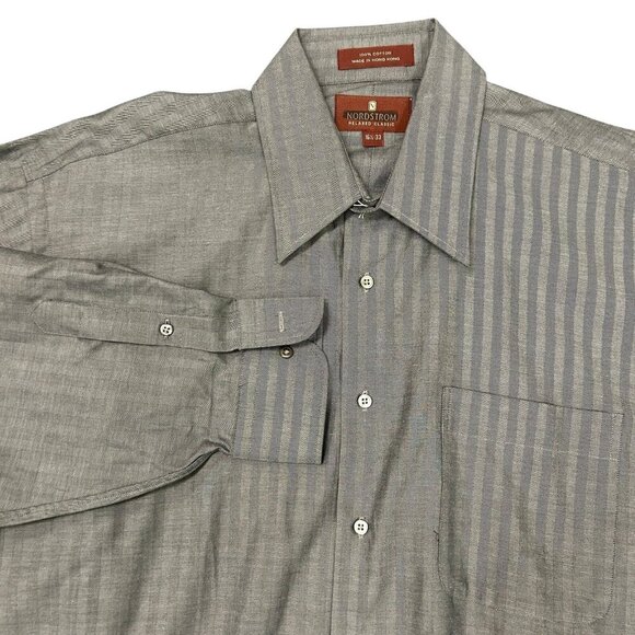 Nordstrom Vintage 80s Relaxed Classic Gray Herringbone Dress Shirt 16.5 /33 - Picture 1 of 8